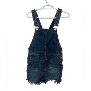 Anthropologie Free People Frayed Hem Pocket Overalls Mini Jean Skirt Blu…